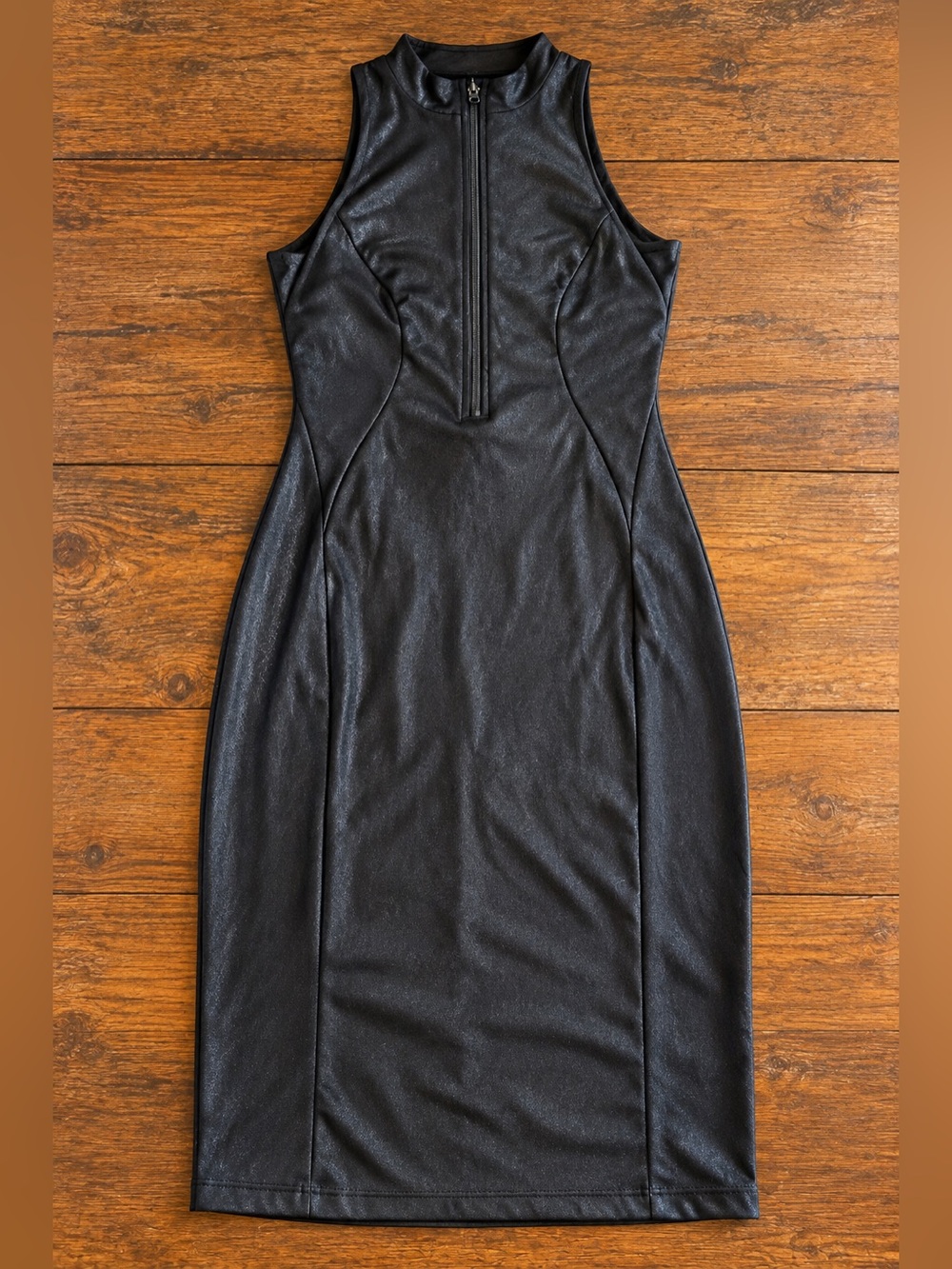 Popilush Black Shapewear Bodycon Midi Dress Front Zip Sleeveless Size XL